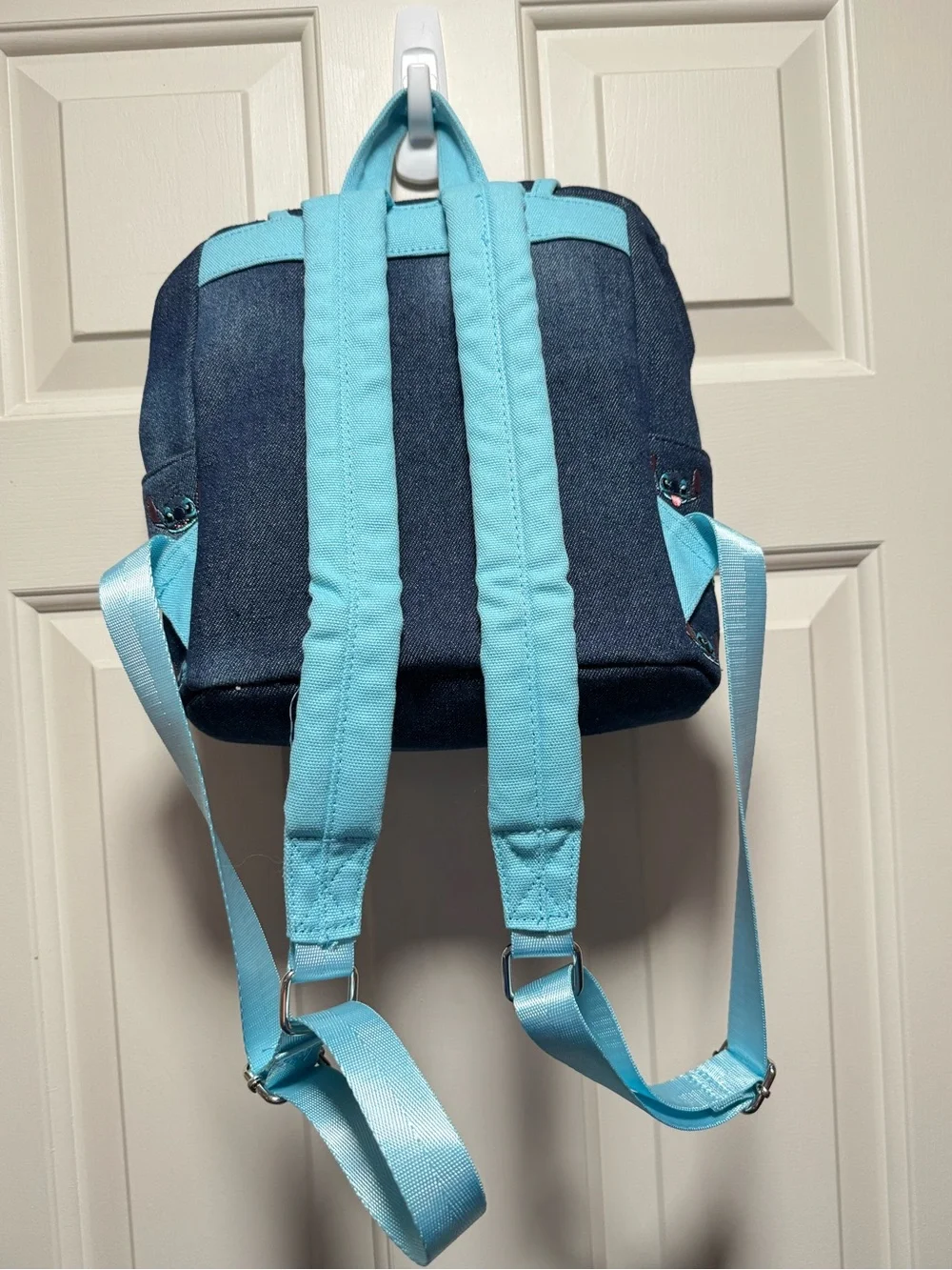 Disney Loungefly Stitch Blue Denim Embroidered Mini Backpack Adjustable Straps